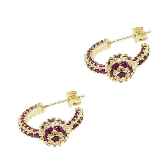 Red Crystal Mini Hoop Earrings - Picture 2 of 4